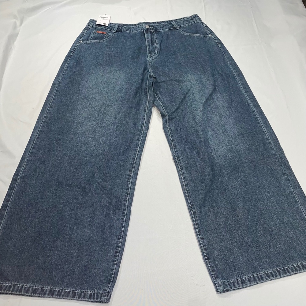 Emmiol Wide Leg Baggy‎ Skater Jeans Blue Denim High Rise 2XL CE10166B0